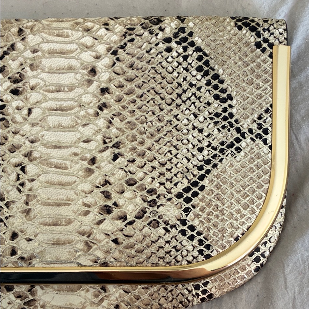 Banana Republic Snake Print Clutch with Gold Tone Frame - Picture 2 of 13